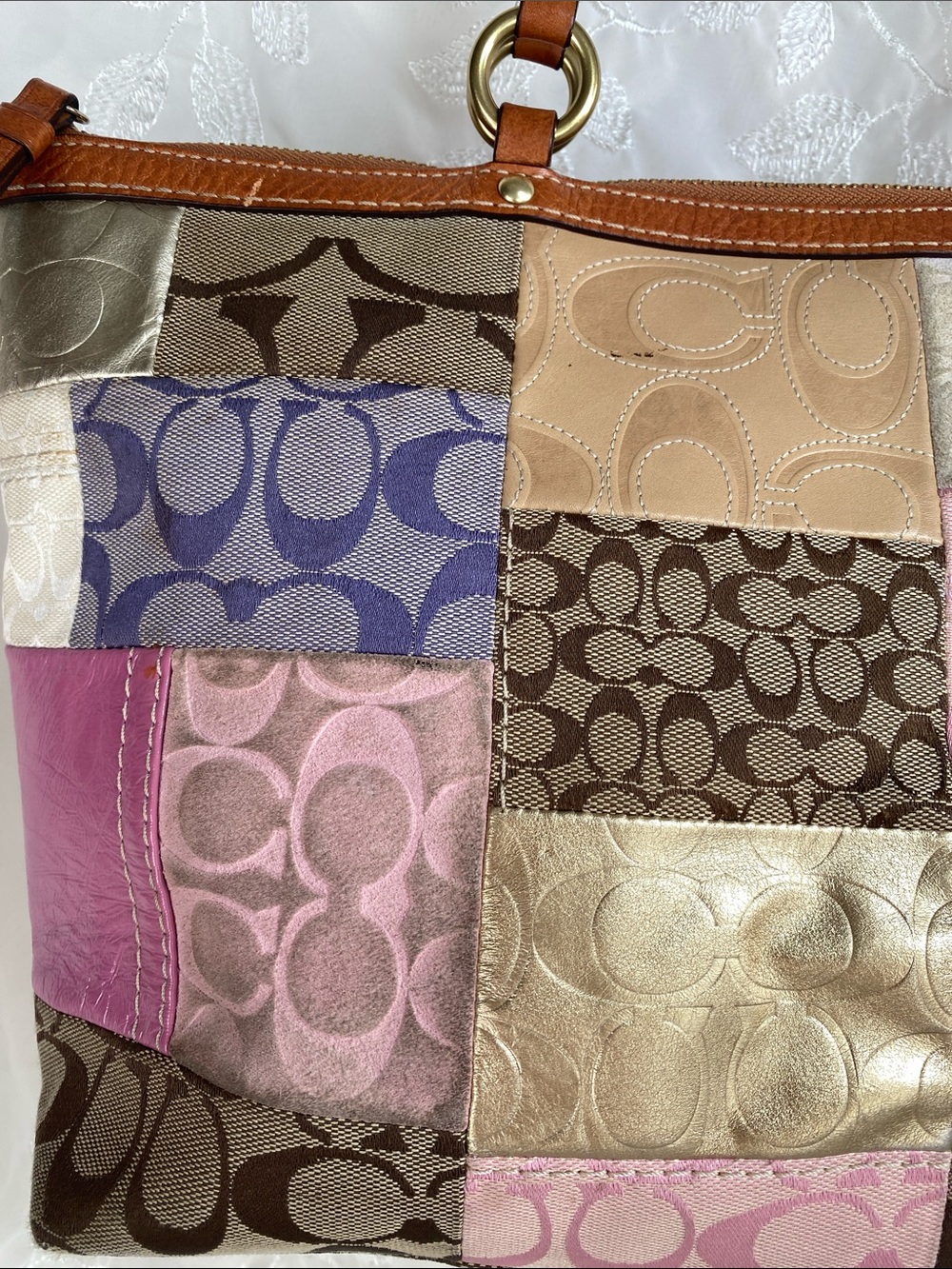 Vintage Coach 11711 Patchwork Signature Tote Bag in Multi Pink/Gold - Picture 3 of 9